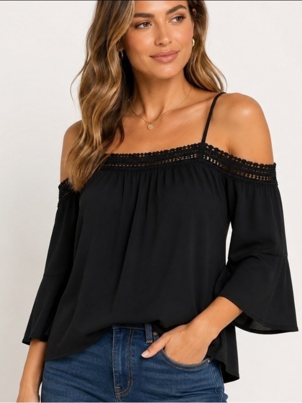 Rebecca Minkoff Sirena Black Cold Shoulder Bell Sleeve Top Size S NWT